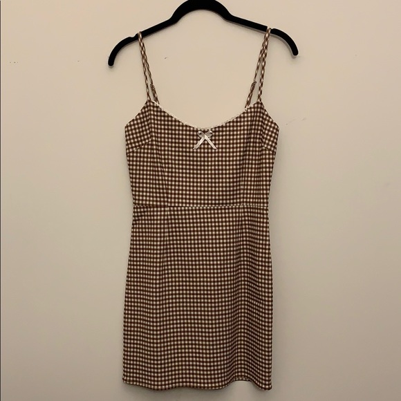 Brown Gingham Mini Dress Sz 